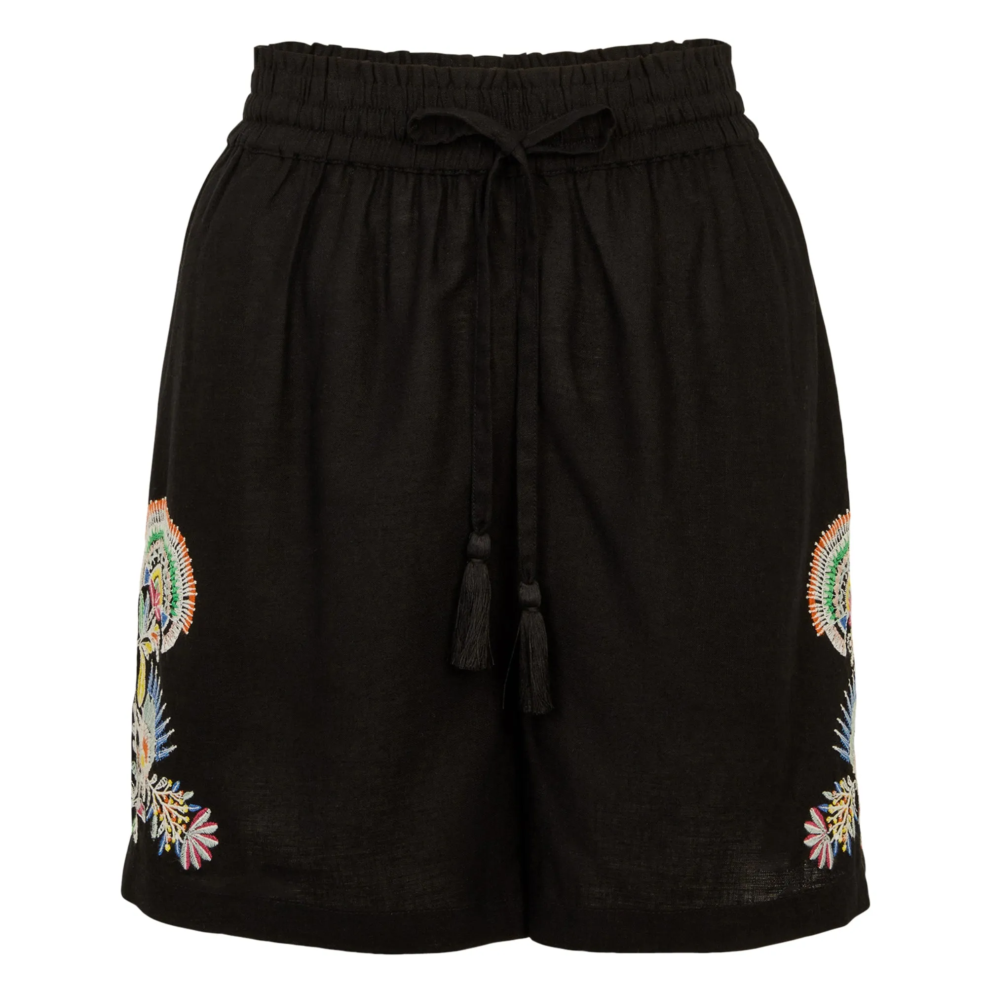 Accessorize London Women's Black Embroidered Shorts Medium