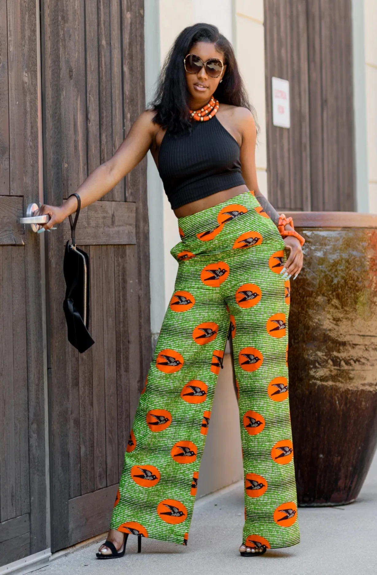 African Print Wide Leg Pants - gREEN