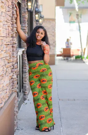 African Print Wide Leg Pants - gREEN