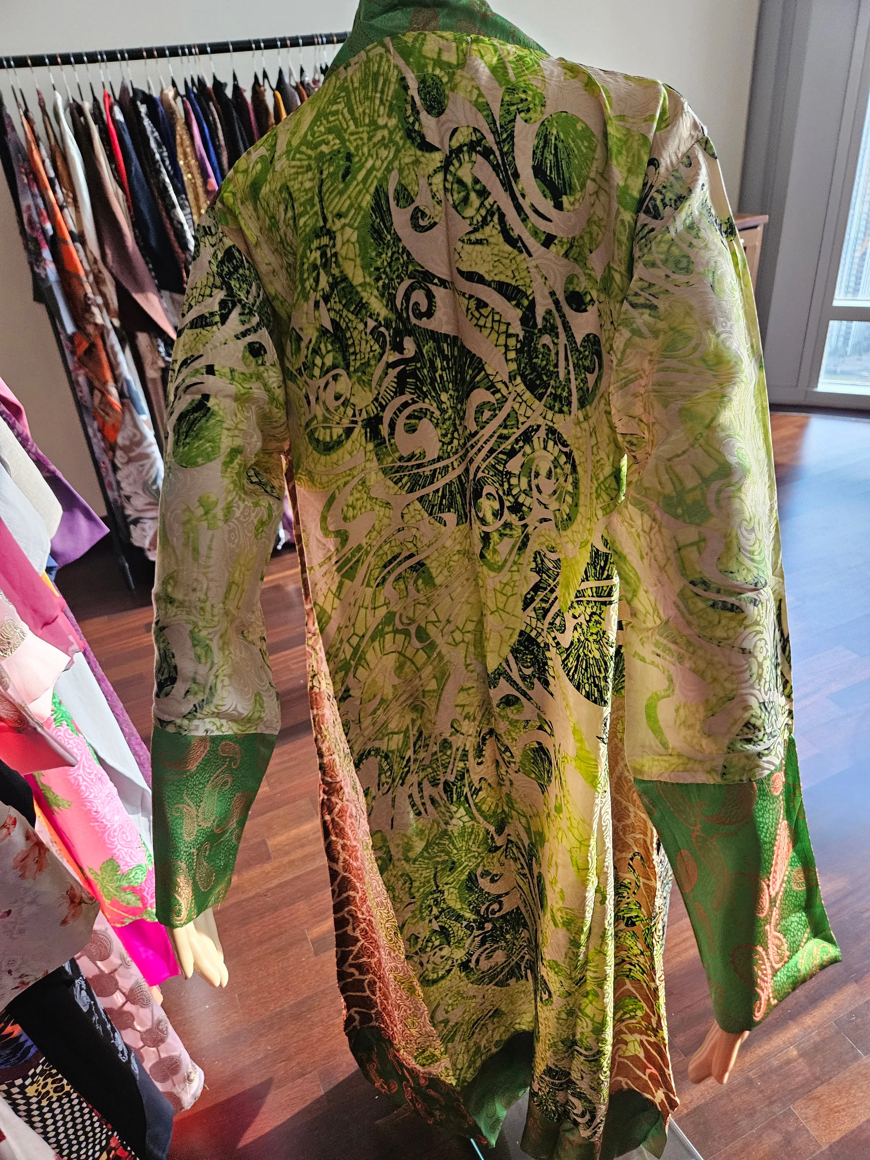 Amelia green and brown kimono robe