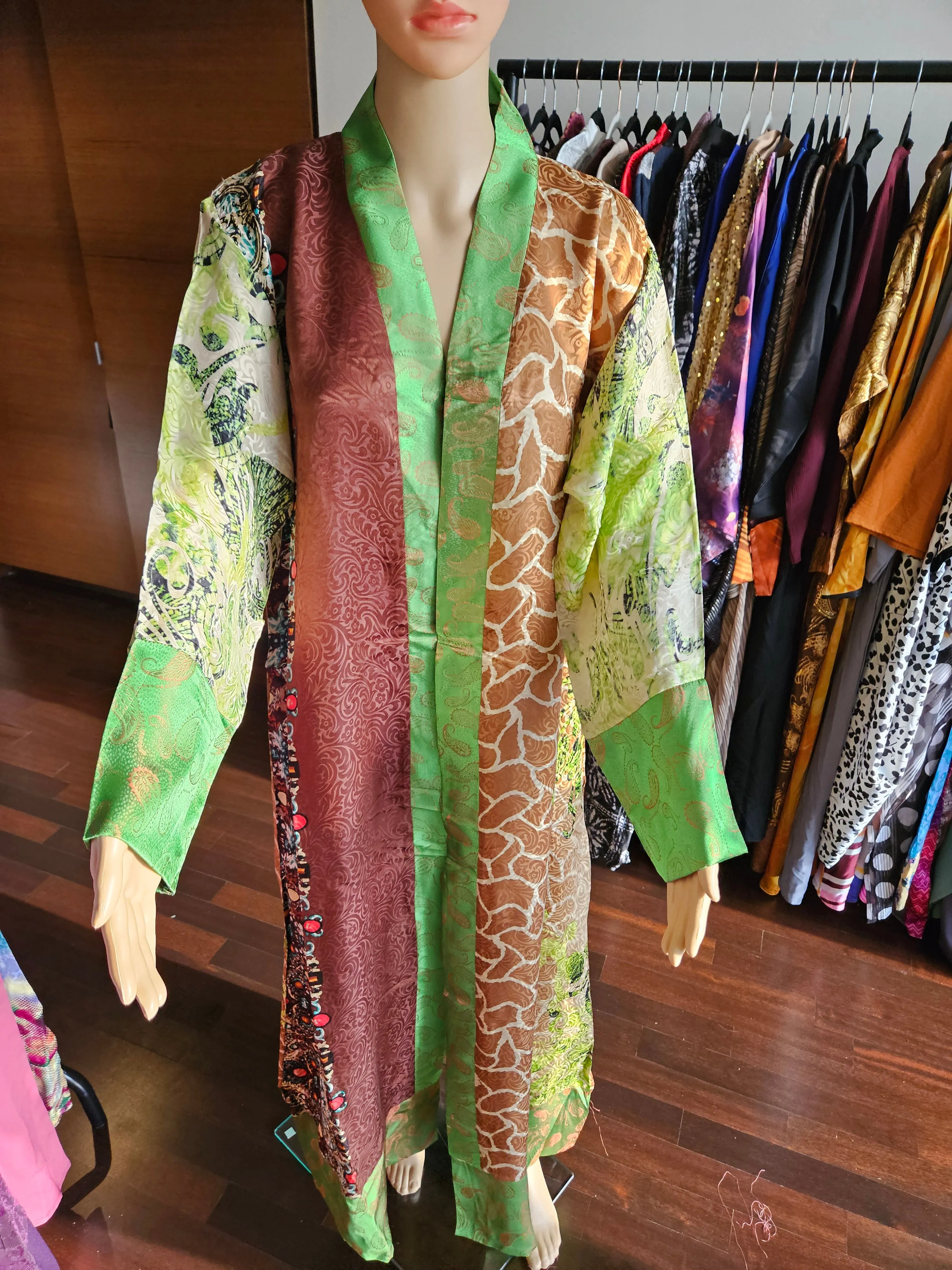 Amelia green and brown kimono robe