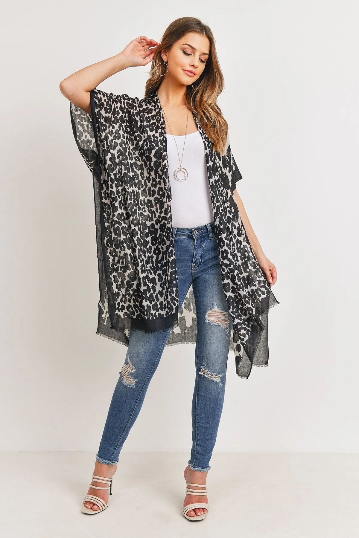 Animal Print Open Front Kimono