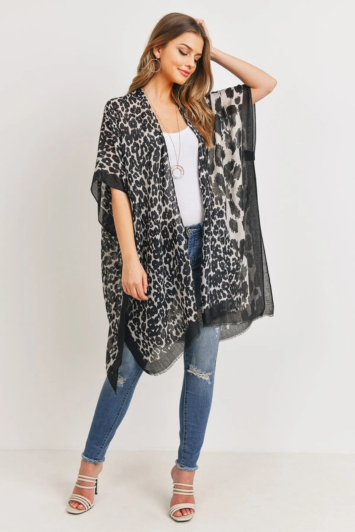 Animal Print Open Front Kimono