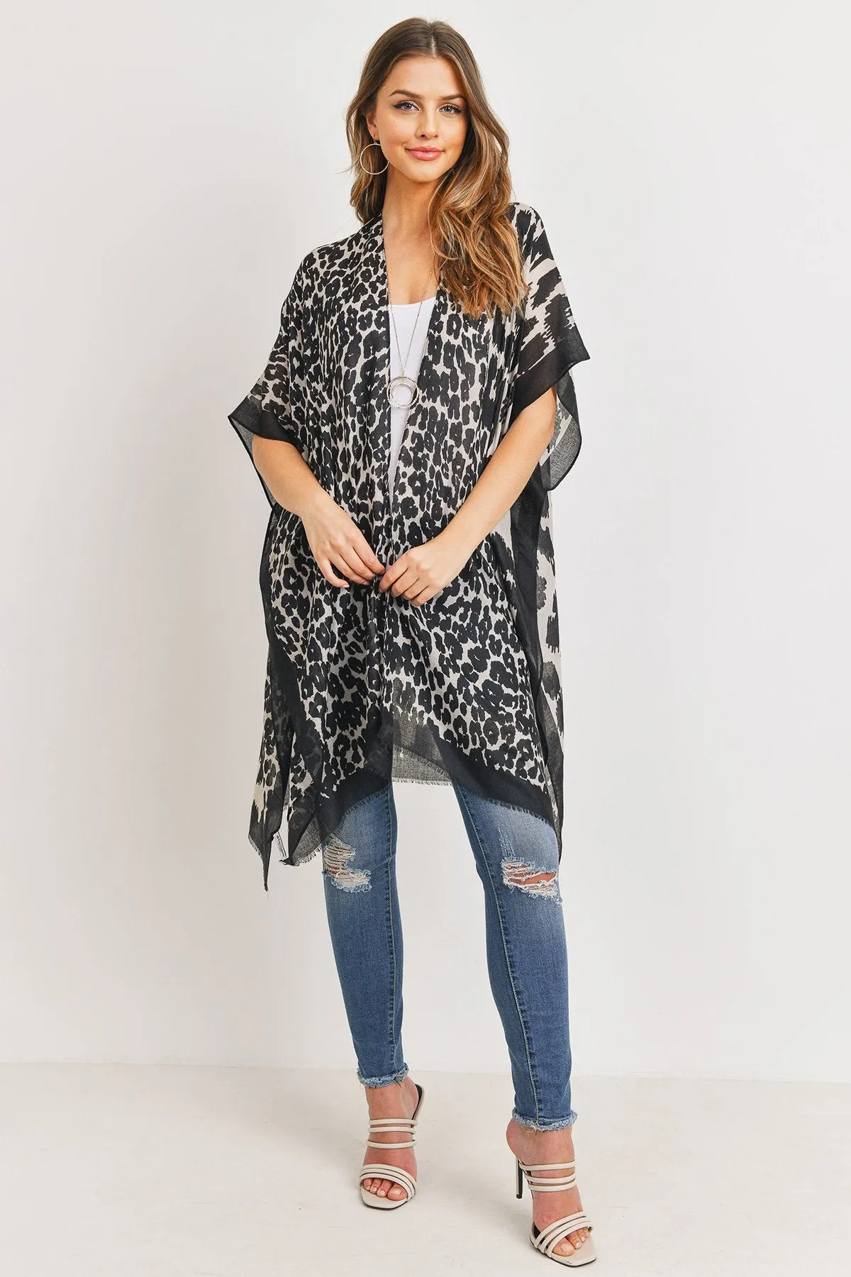 Animal Print Open Front Kimono