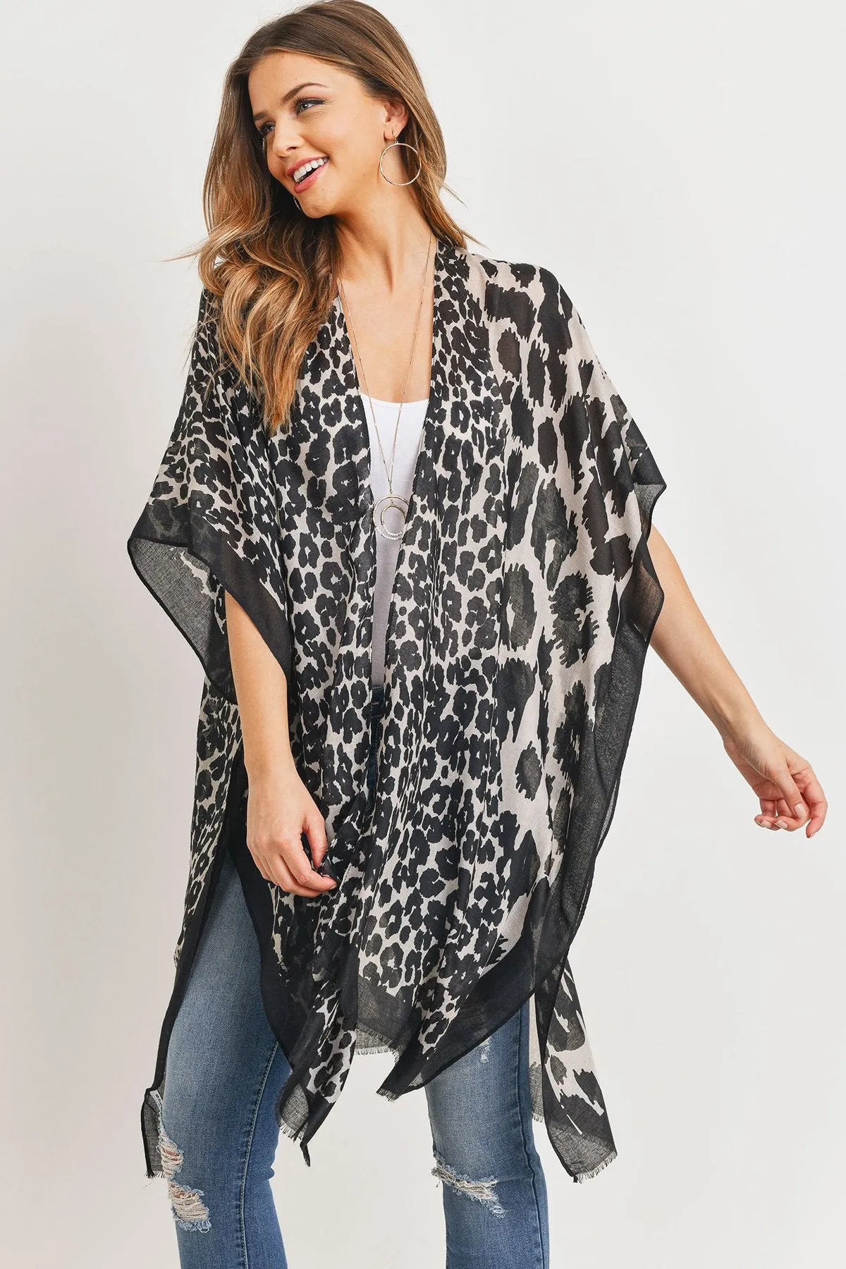 Animal Print Open Front Kimono