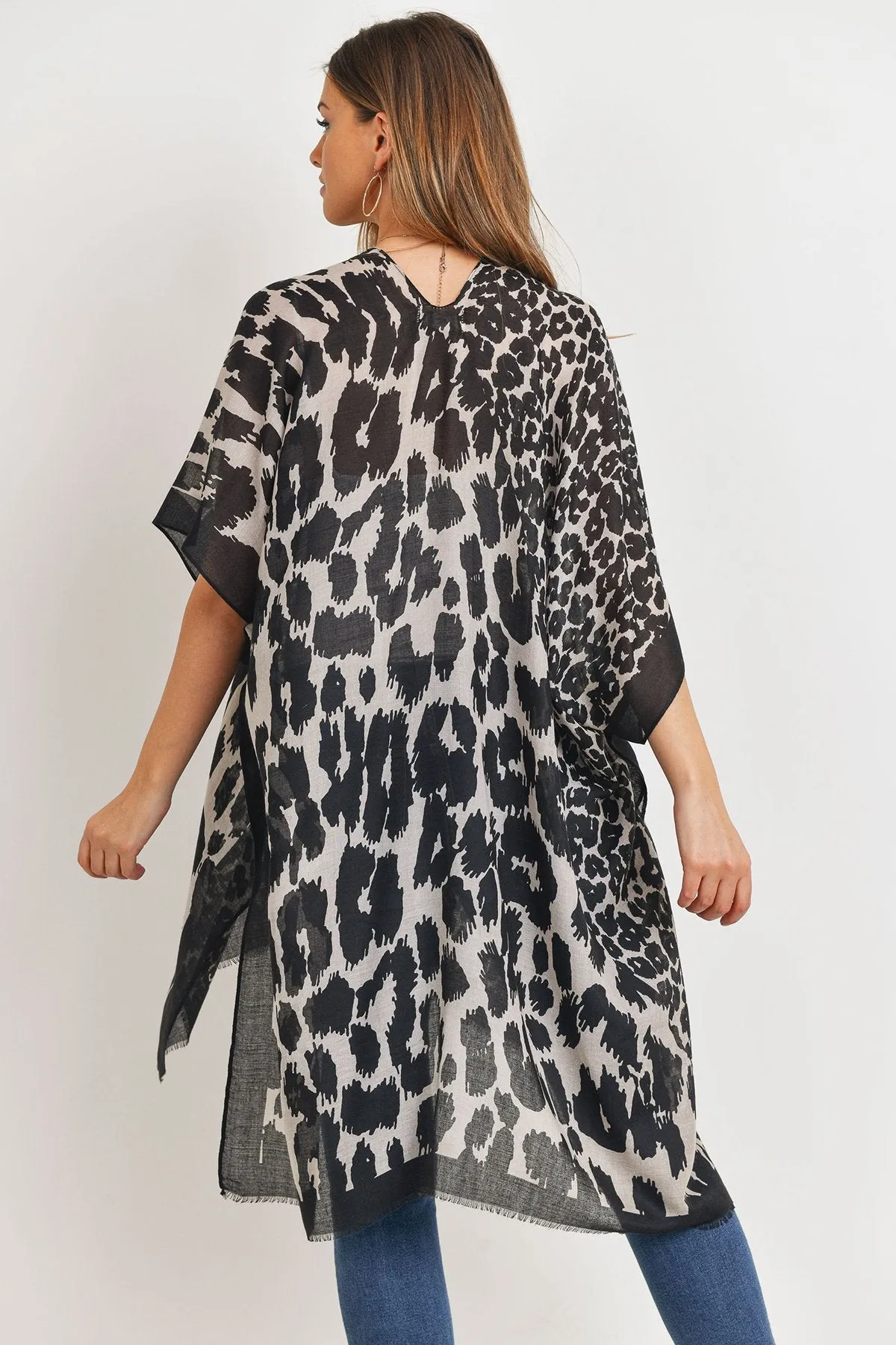 Animal Print Open Front Kimono