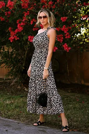 Black Women's Summer Floral Maxi Dresses - Prettygarden