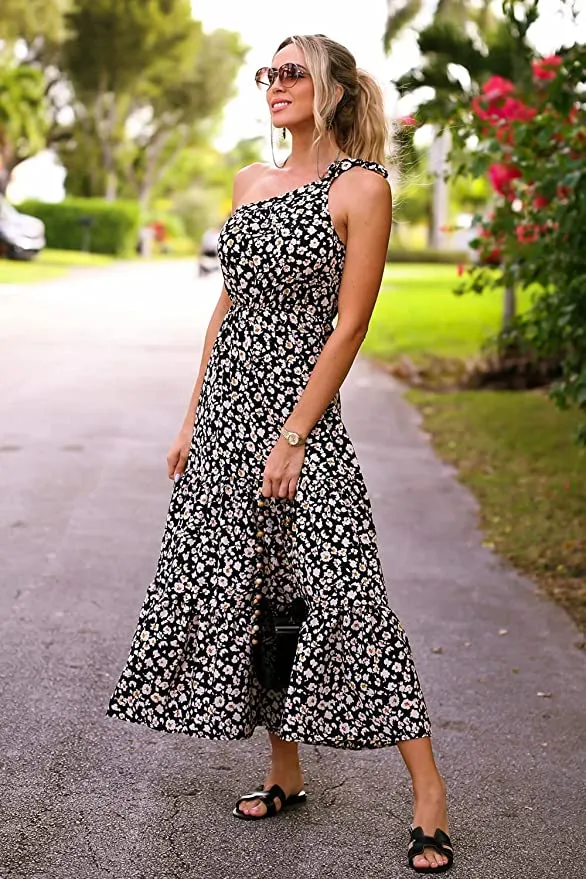 Black Women's Summer Floral Maxi Dresses - Prettygarden