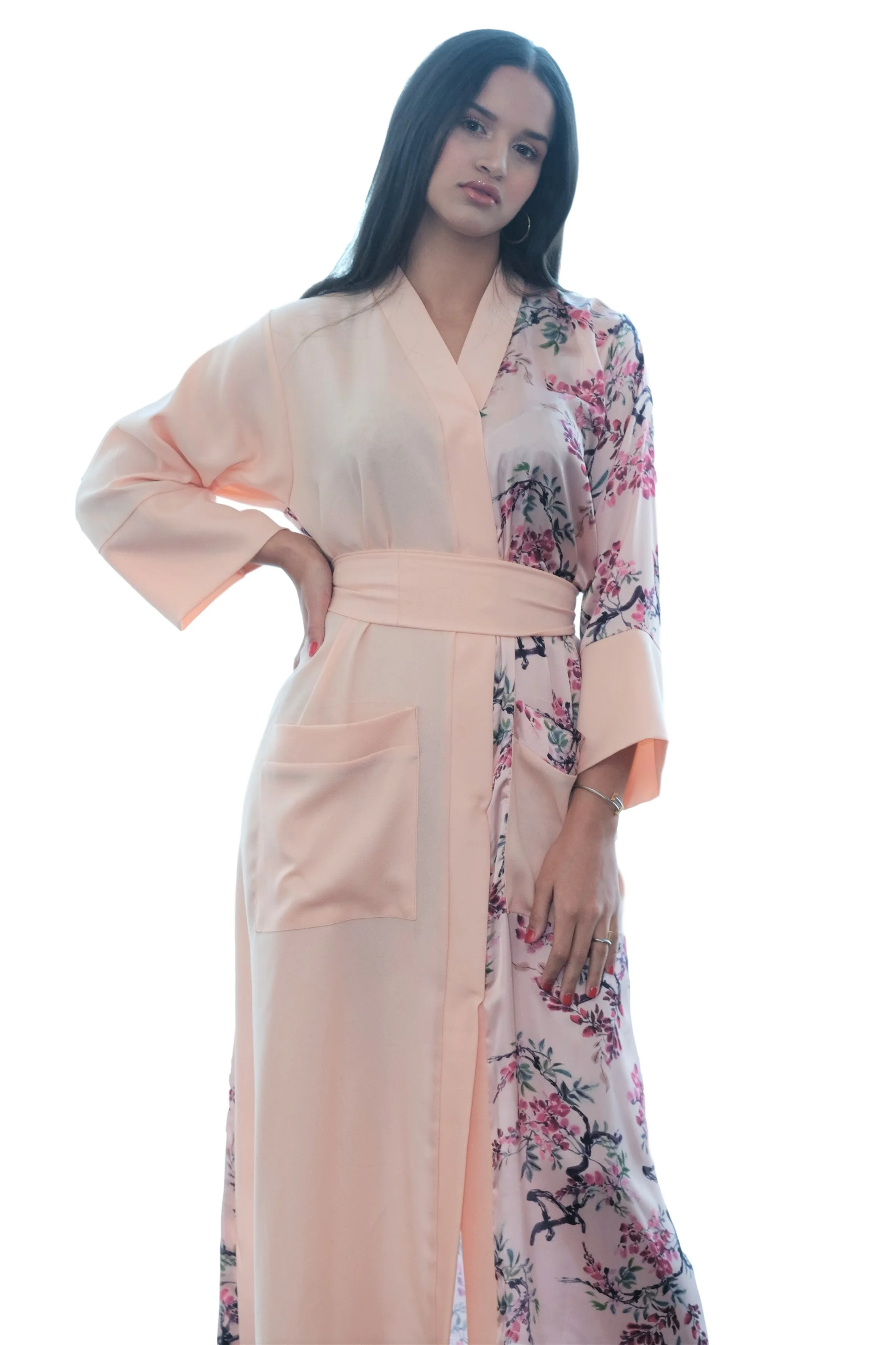 Blessing contrast kimono robe