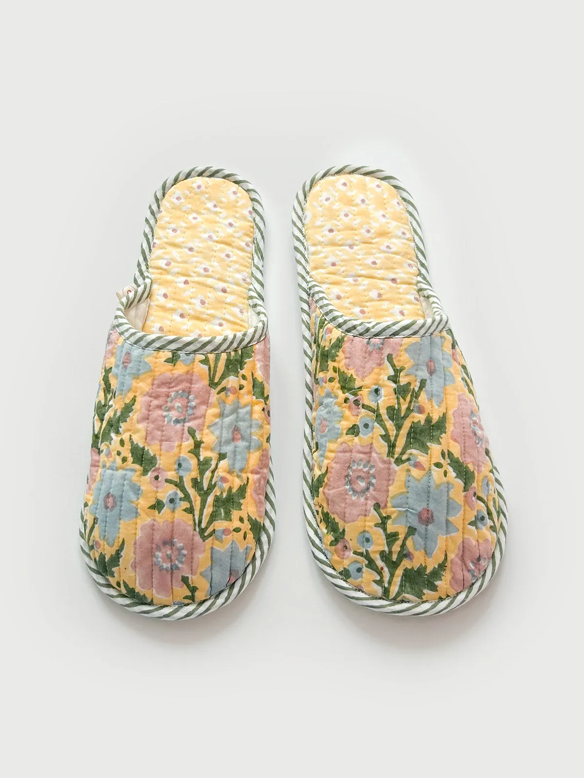 Block Print House Slippers, Buttermilk