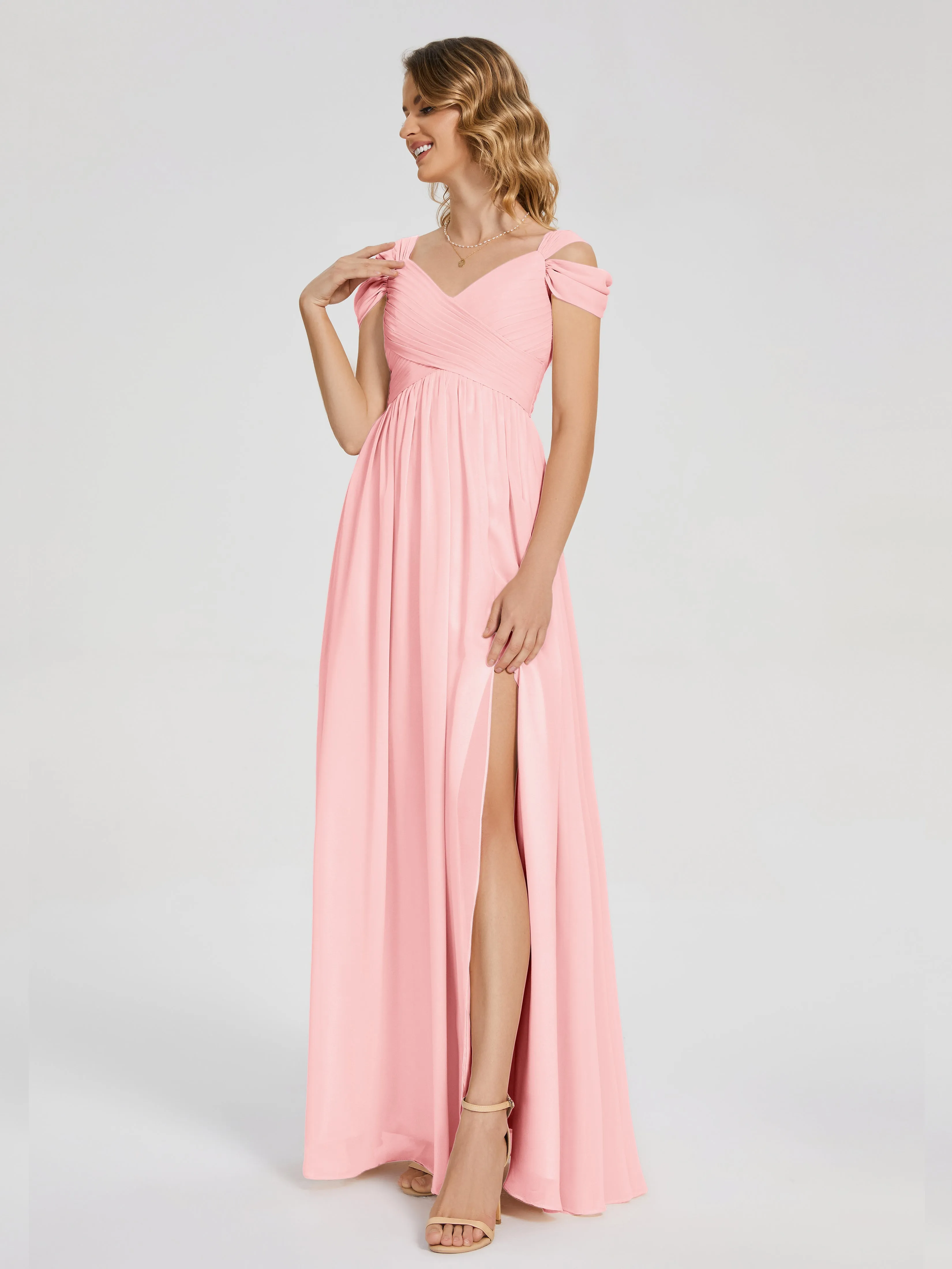 Blush Wedding Dress Bridesmaids Charlee Flowy Split Chiffon Bridesmaid Dresses