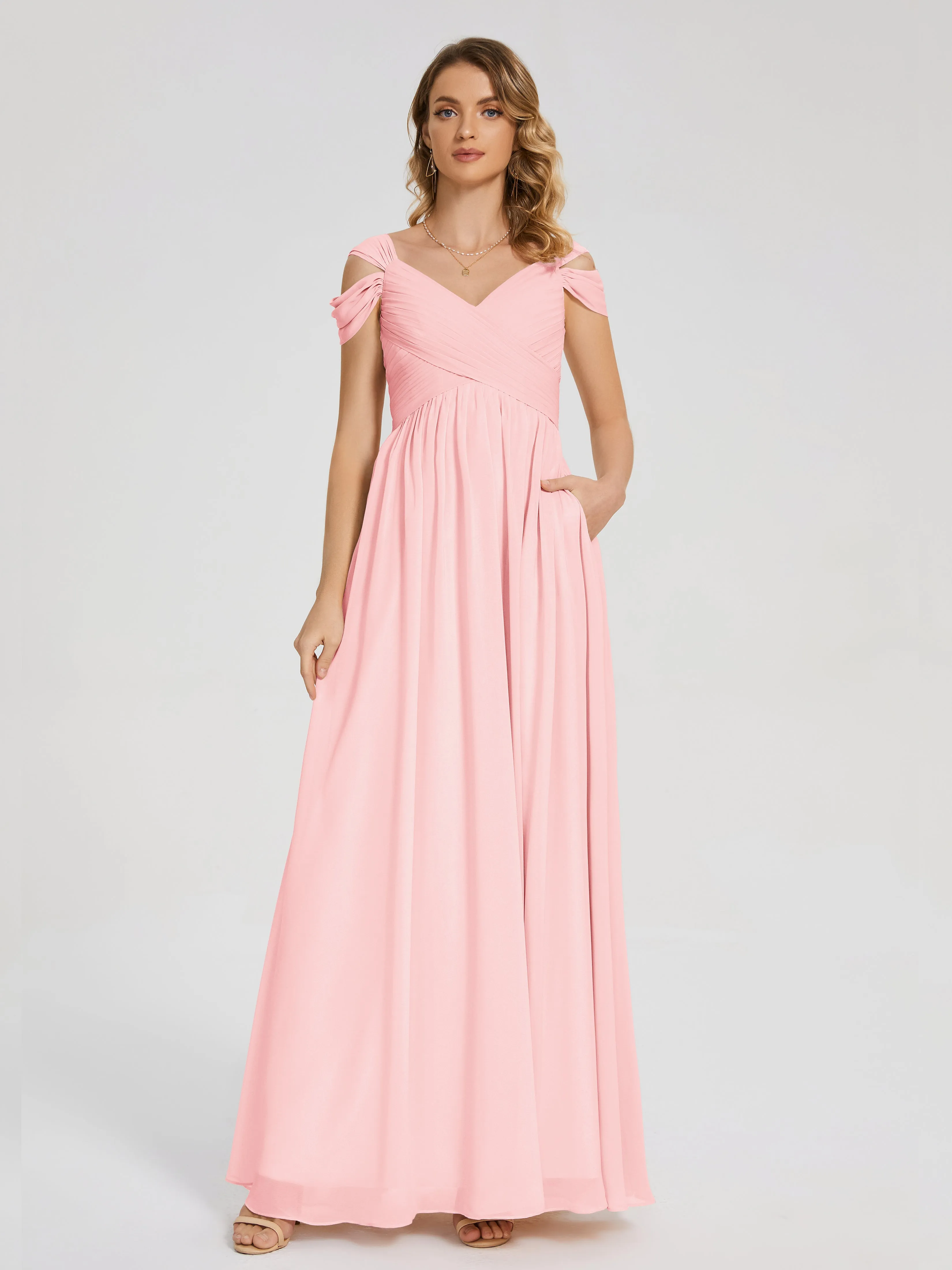 Blush Wedding Dress Bridesmaids Charlee Flowy Split Chiffon Bridesmaid Dresses