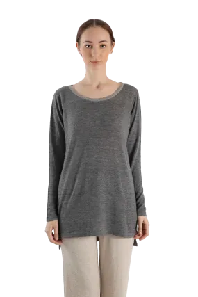 Boat Neck grey tunic-fit Cashmere Sweater