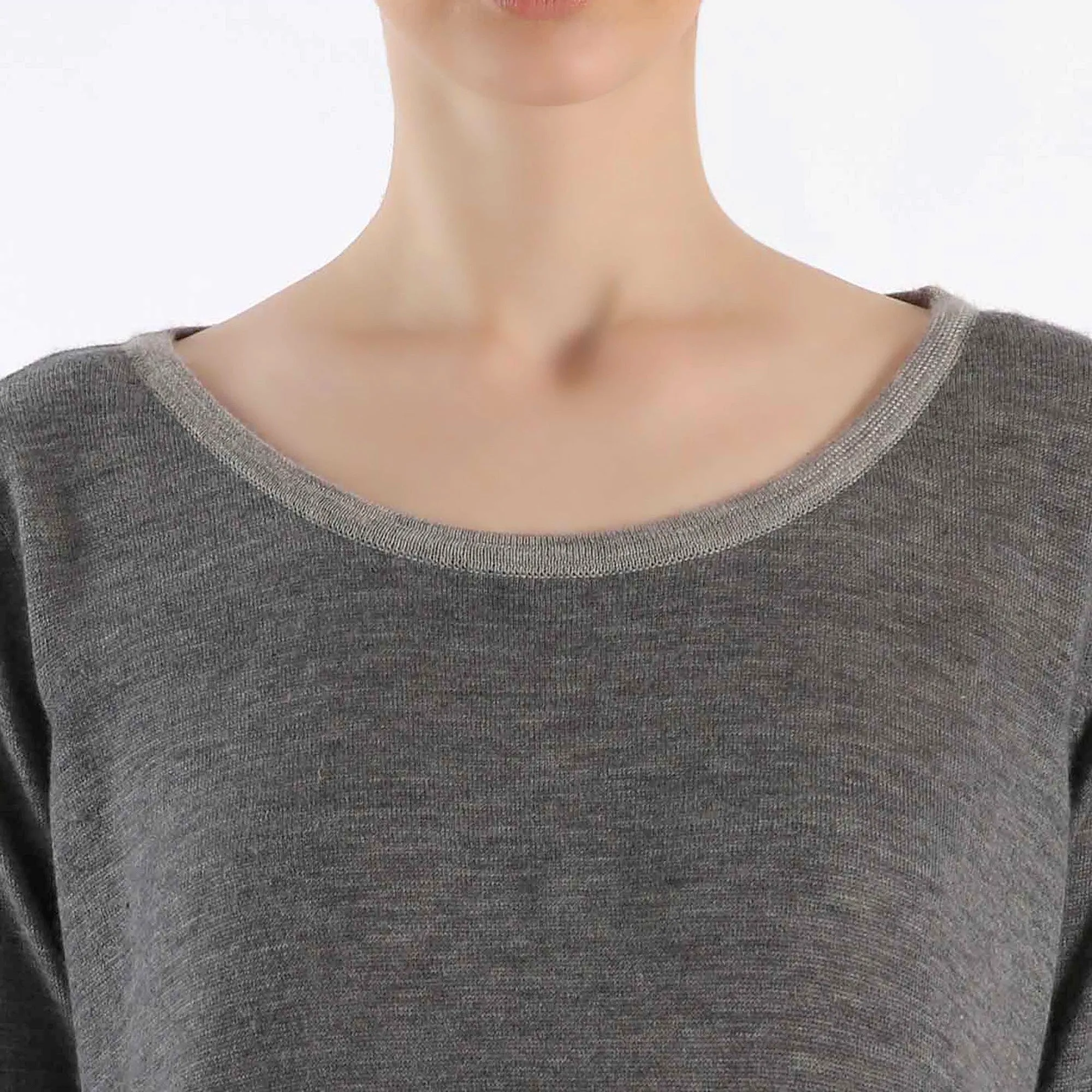 Boat Neck grey tunic-fit Cashmere Sweater