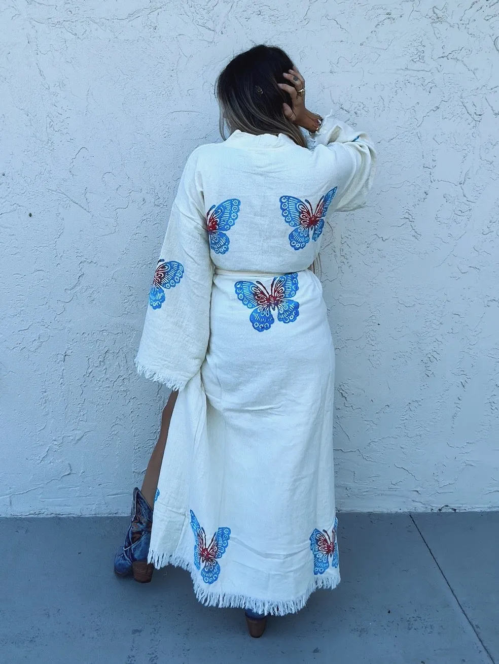 Botanical Butterfly One Of A Kind Hand Painted Kaftan Robe