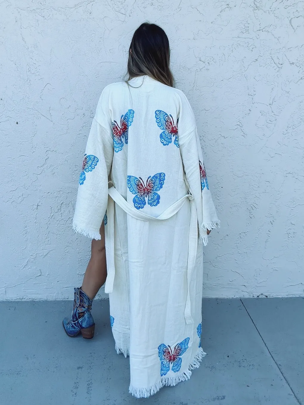 Botanical Butterfly One Of A Kind Hand Painted Kaftan Robe