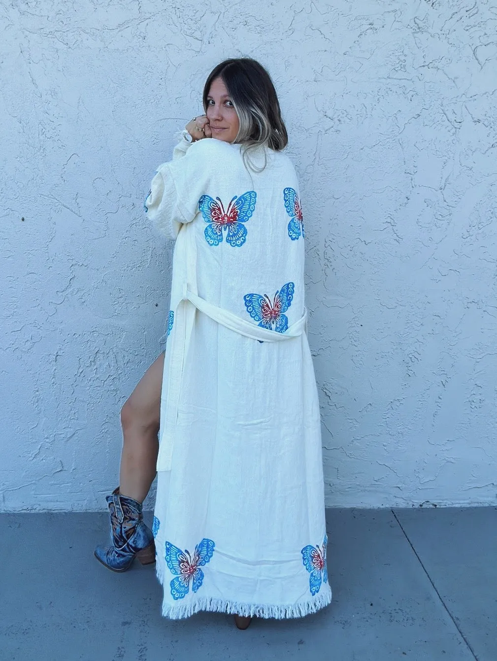 Botanical Butterfly One Of A Kind Hand Painted Kaftan Robe