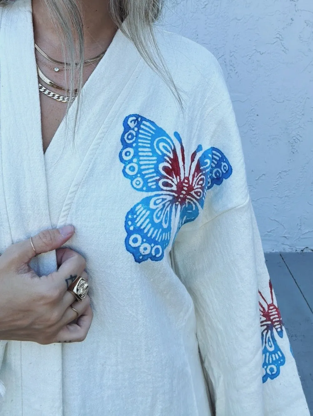 Botanical Butterfly One Of A Kind Hand Painted Kaftan Robe