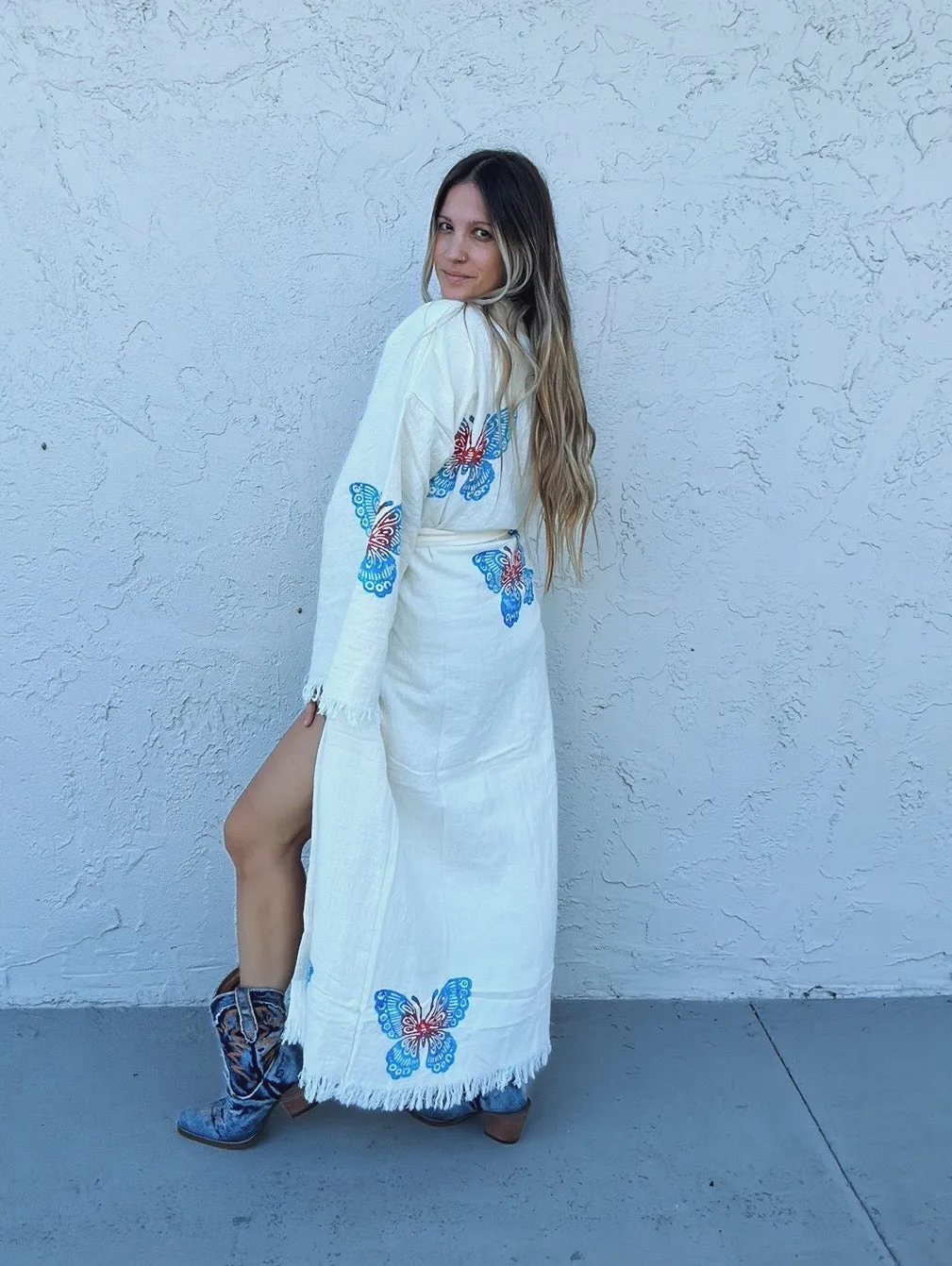 Botanical Butterfly One Of A Kind Hand Painted Kaftan Robe