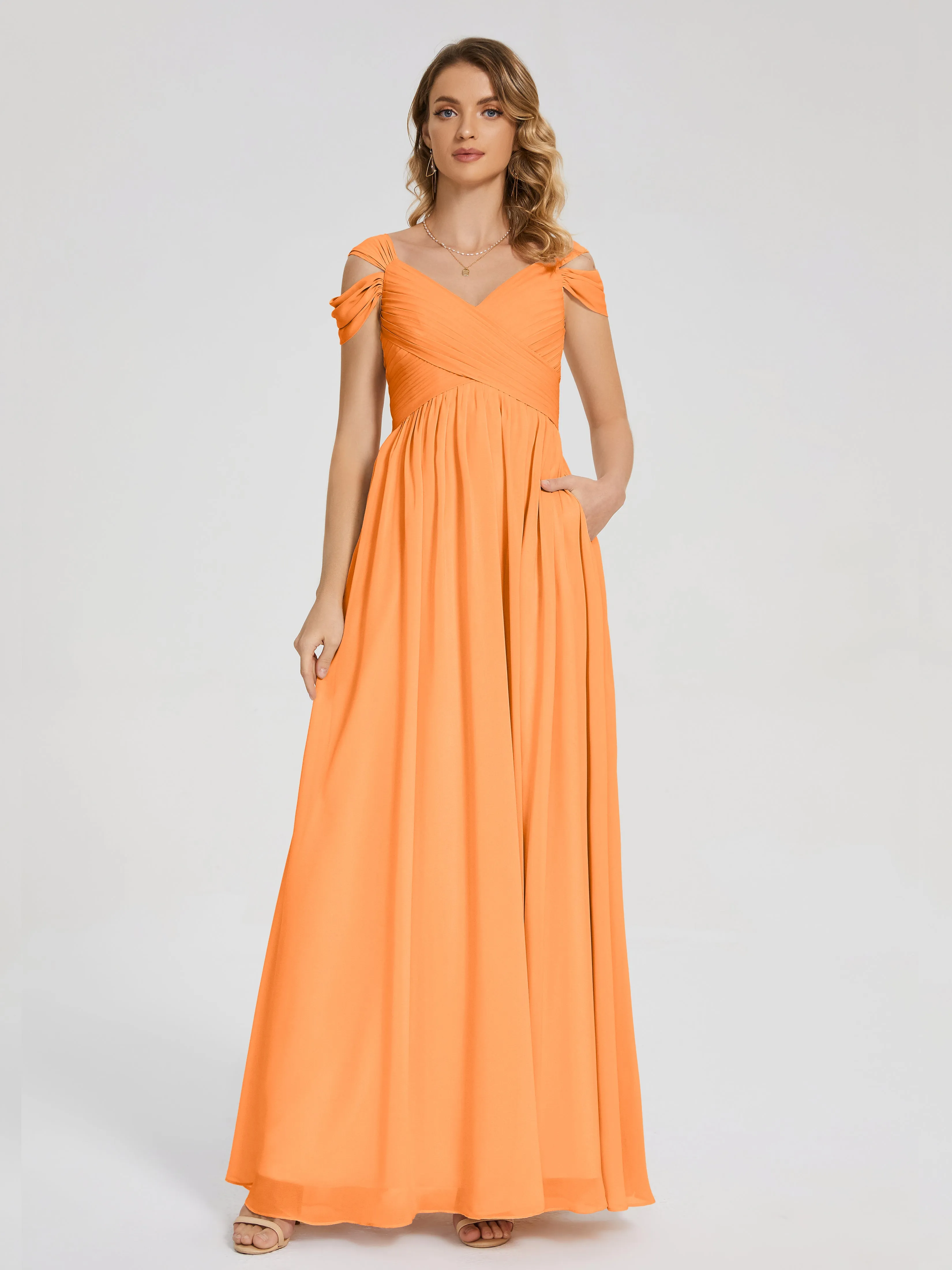 Bridesmaid Dress Orange Charlee Flowy Split Chiffon Bridesmaid Dresses