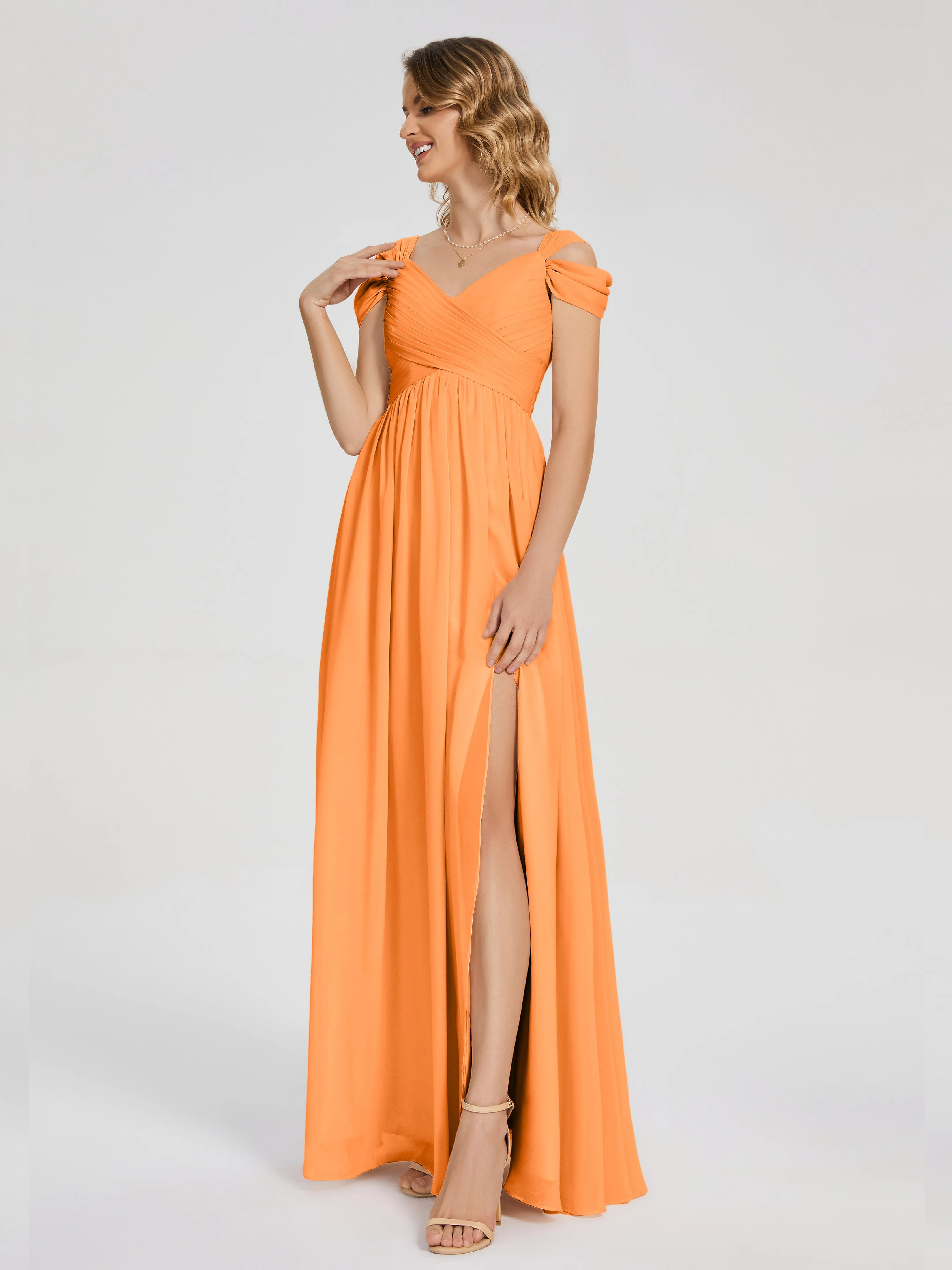 Bridesmaid Dress Orange Charlee Flowy Split Chiffon Bridesmaid Dresses