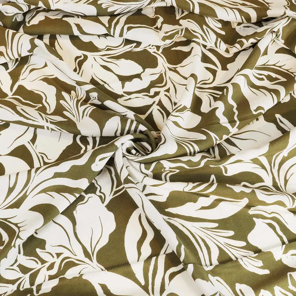 Capri - Dark Moss Green Foliage Viscose Woven Fabric Sample