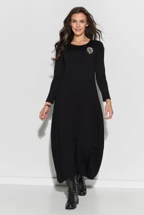 Chic Black Layered Hem Maxi Dress for Effortless Elegance