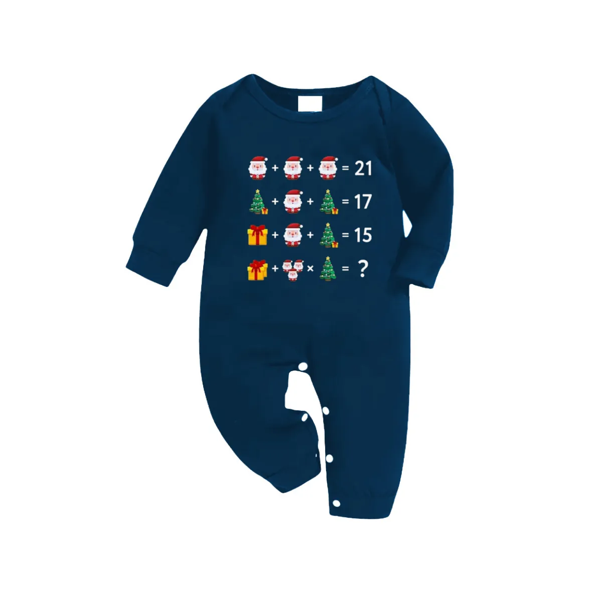 Christmas Cute Arithmetic Pattern Blue Long Sleeve Top With Blue Plaid Family Matching Pajamas