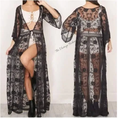 Clea Lace Kimono | Black