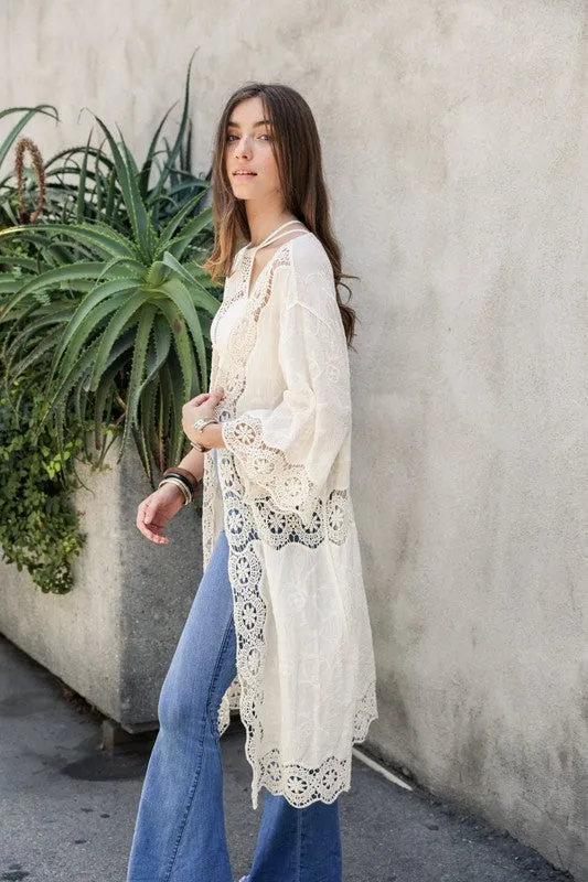 Crochet Open Patch Longline Kimono