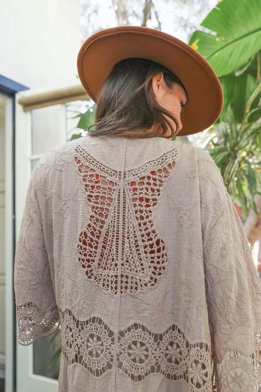 Crochet Open Patch Longline Kimono