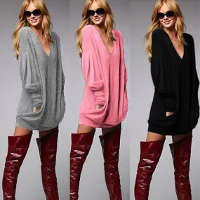 Deep V-neck Fashion Casual Long Sleeves Bodycon Sweater