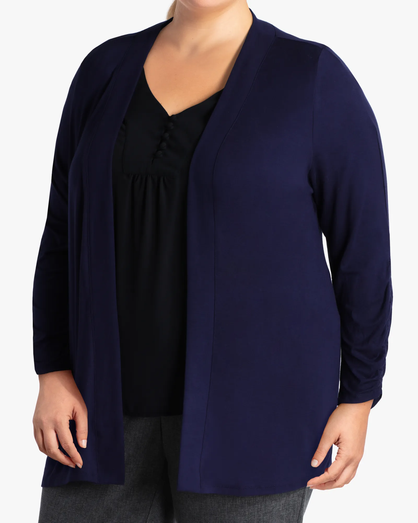 Donna Ruched Sleeve Cardigan | Navy