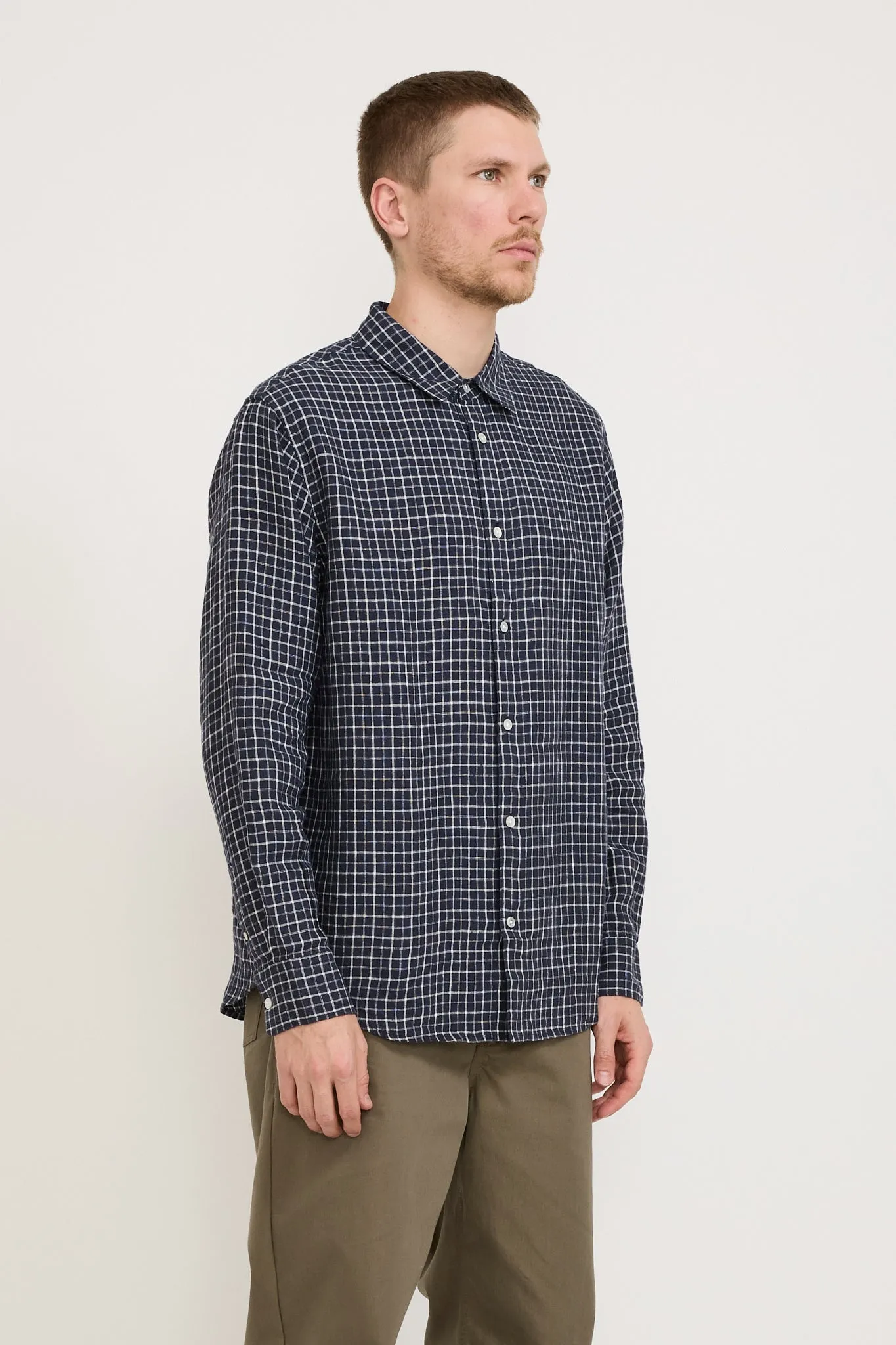 Eden Linen Check Long Sleeve Shirt Navy/White Check