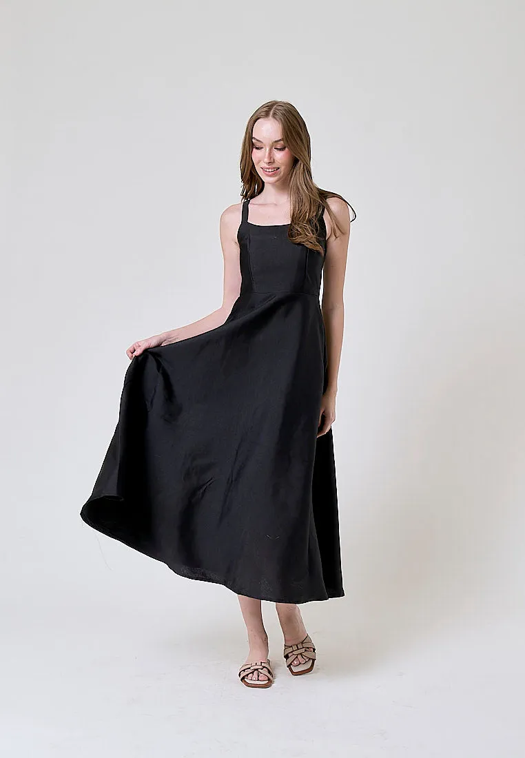 Euphoria Black Flowy A Line Midi Dress