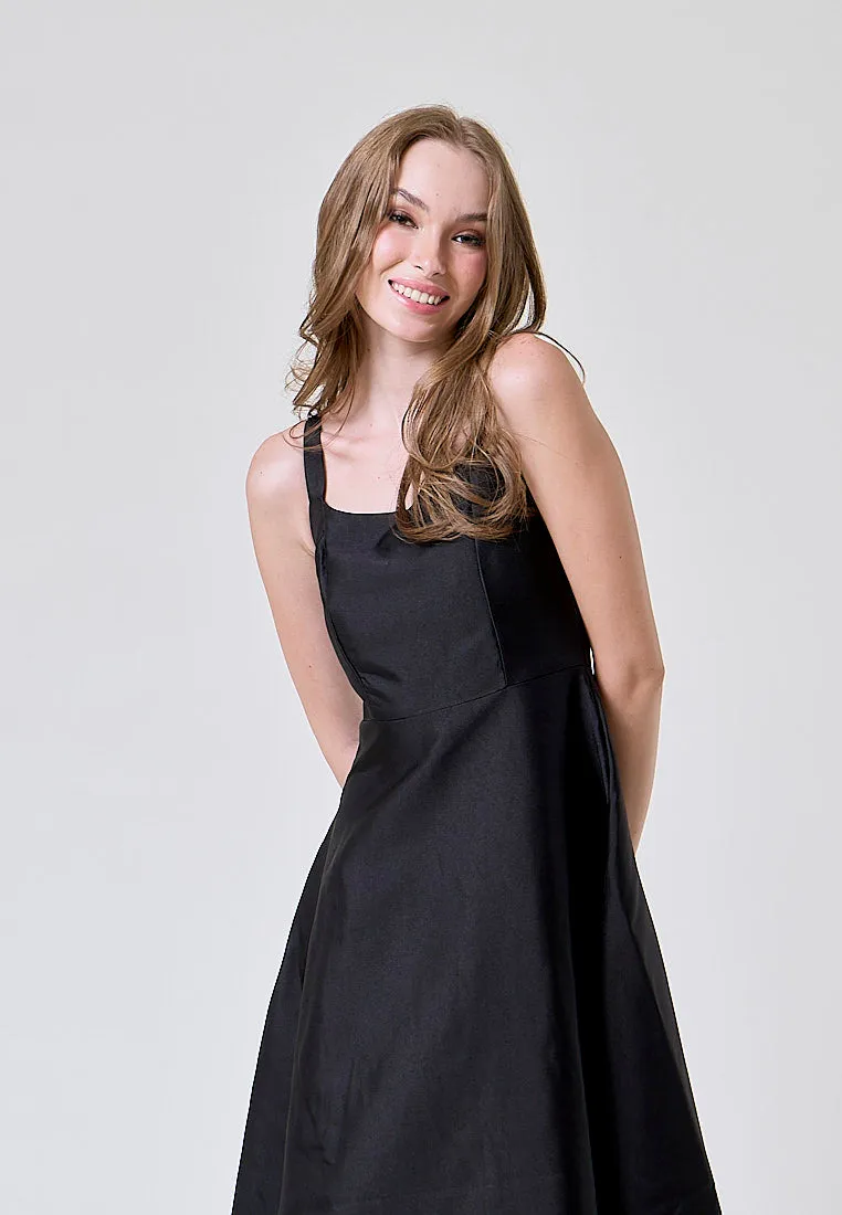 Euphoria Black Flowy A Line Midi Dress