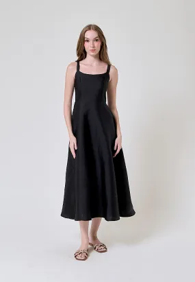 Euphoria Black Flowy A Line Midi Dress