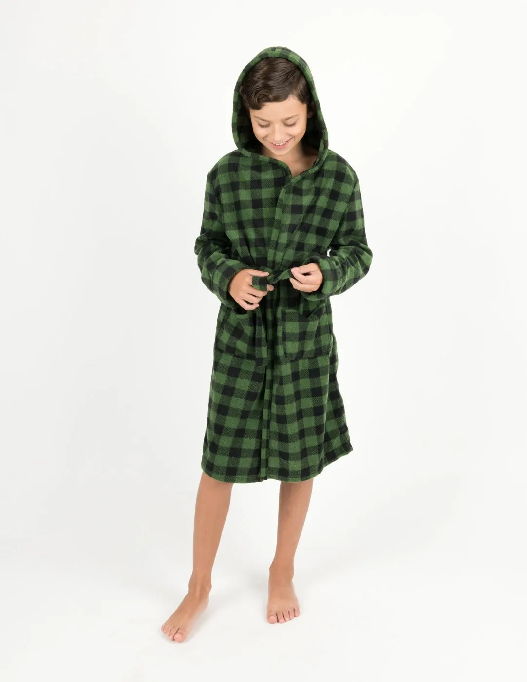 Fleece Plaid Hooded Robes