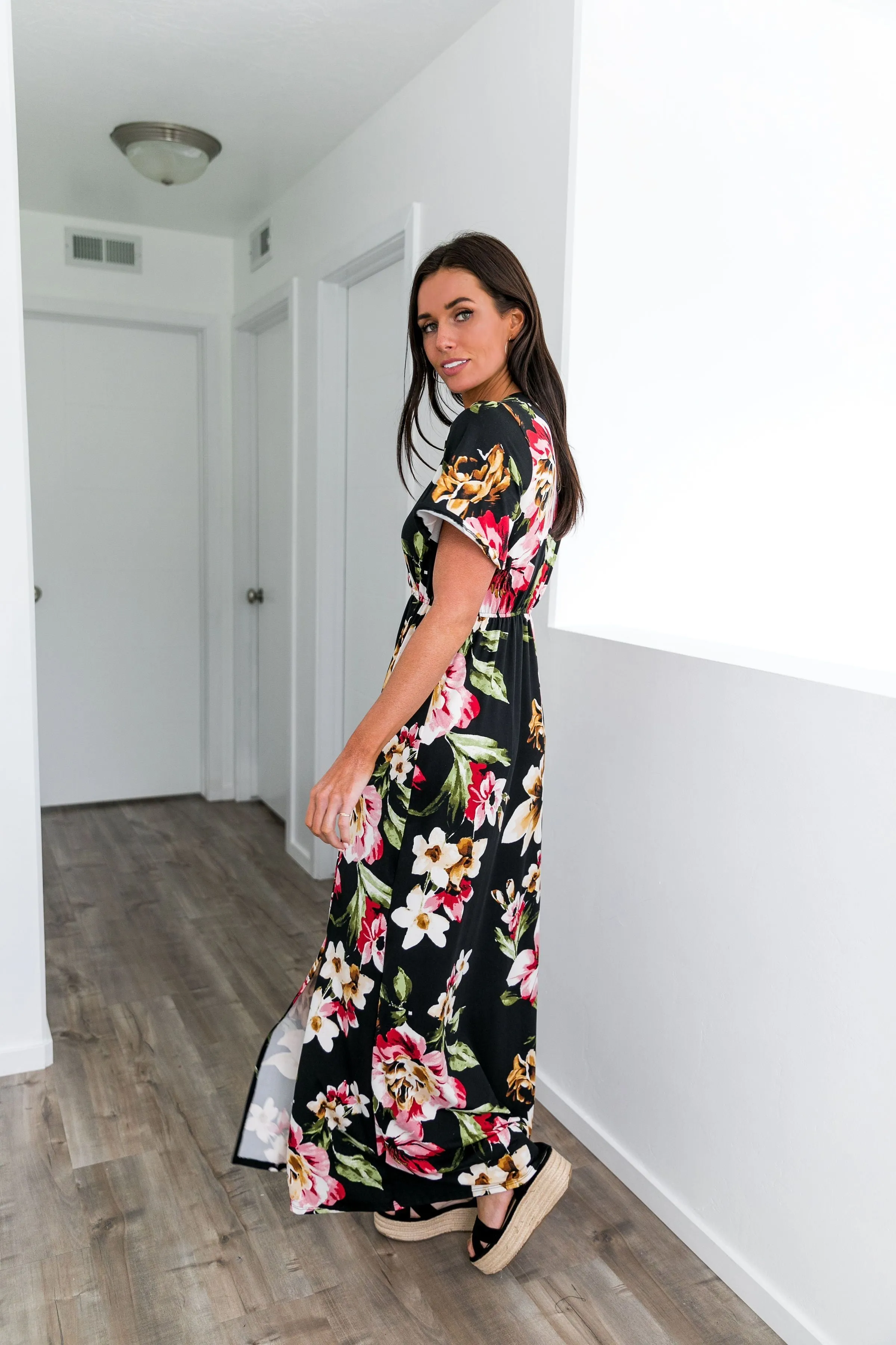 Floral Bouquet Maxi Dress In Black