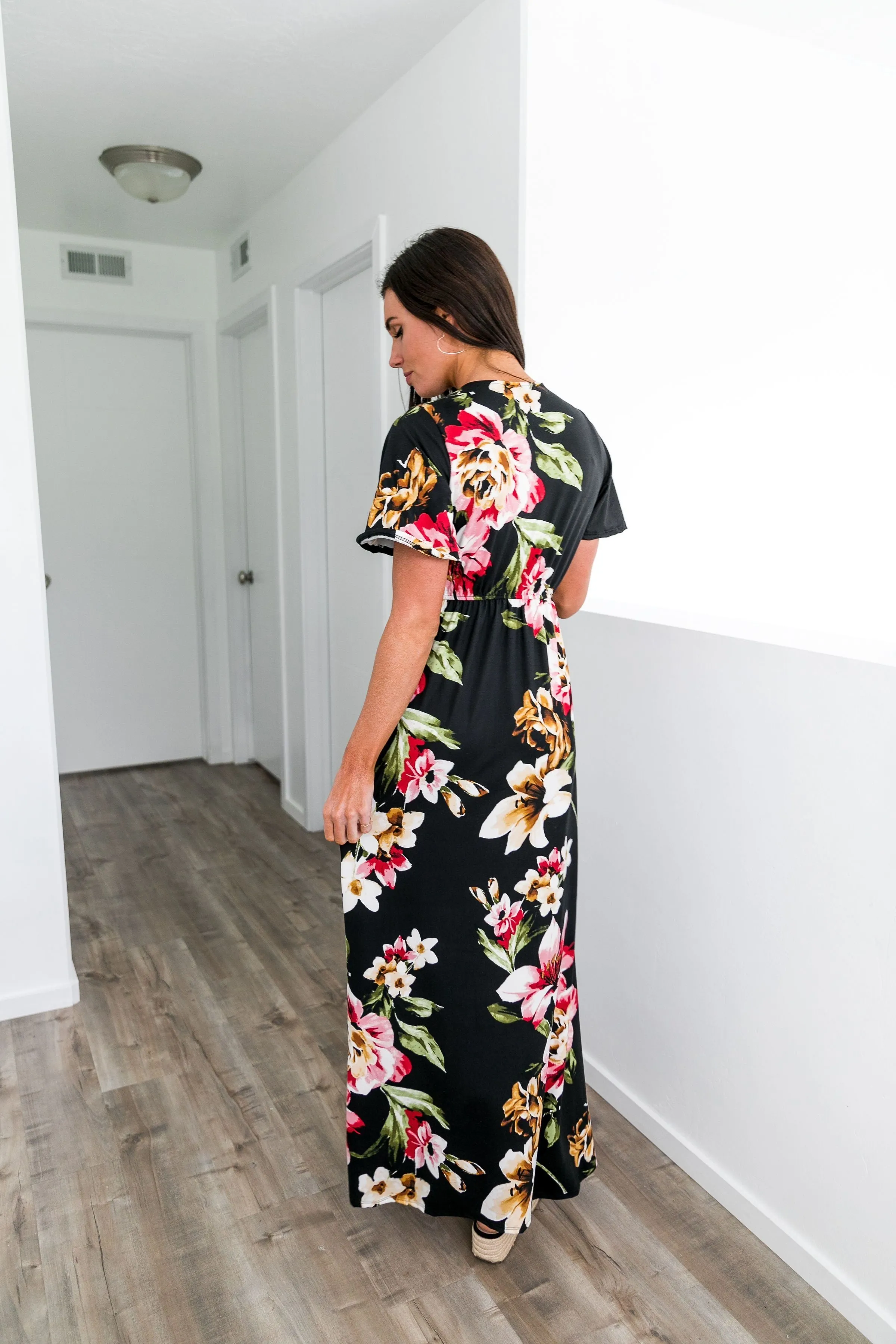 Floral Bouquet Maxi Dress In Black