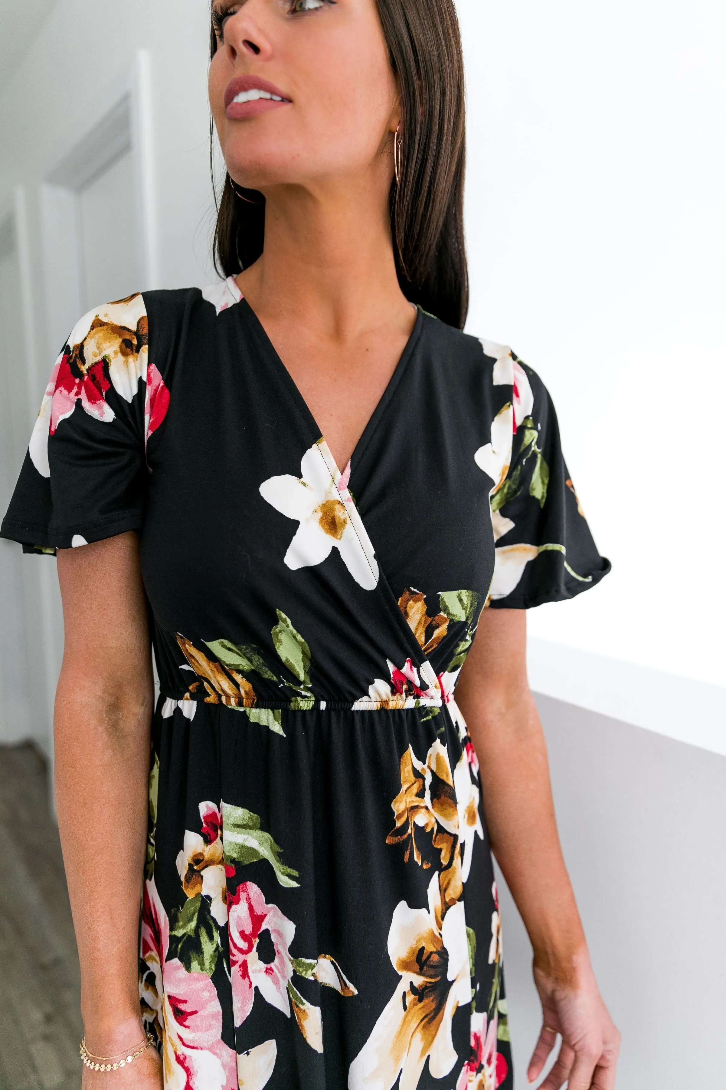 Floral Bouquet Maxi Dress In Black