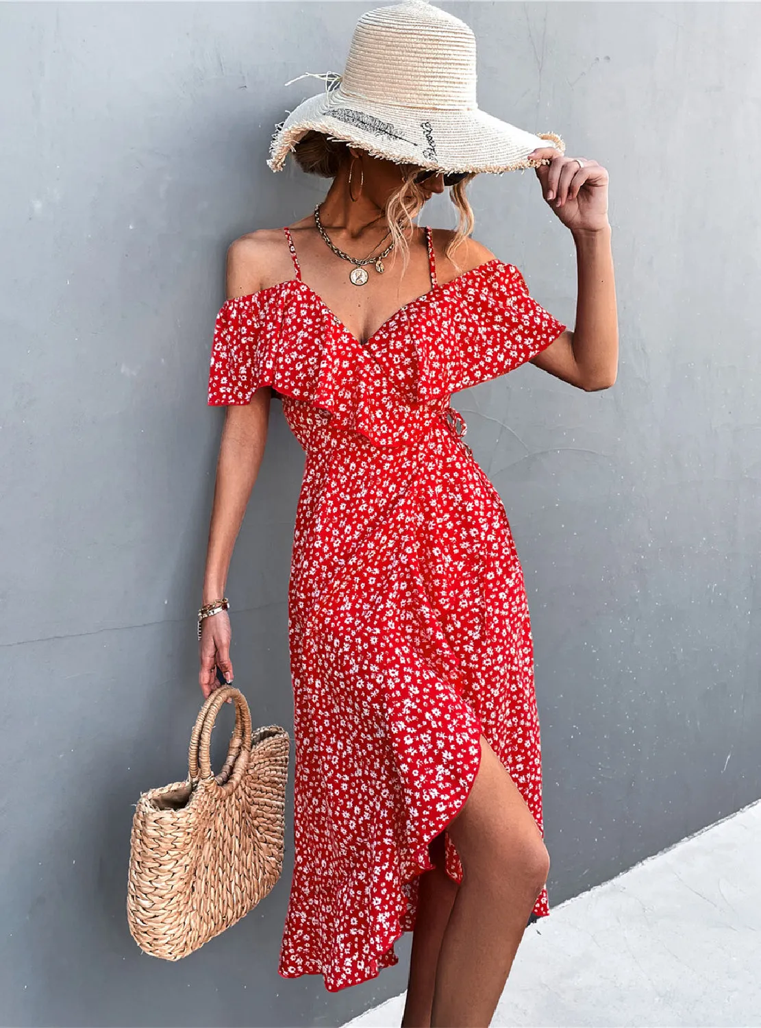 Floral Sling Irregular Long Dress