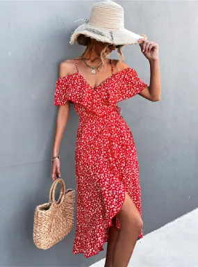 Floral Sling Irregular Long Dress