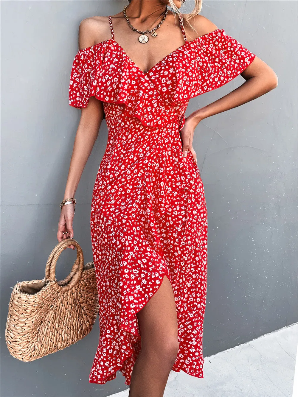 Floral Sling Irregular Long Dress