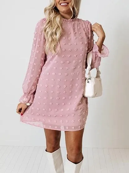 Flowy Dot Ruffle Trim Chiffon Dress