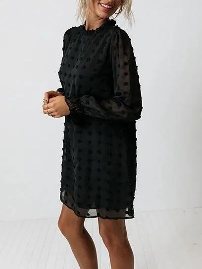 Flowy Dot Ruffle Trim Chiffon Dress