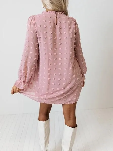 Flowy Dot Ruffle Trim Chiffon Dress