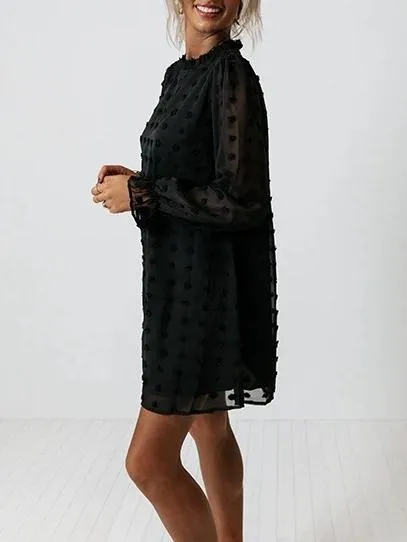 Flowy Dot Ruffle Trim Chiffon Dress