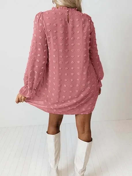 Flowy Dot Ruffle Trim Chiffon Dress