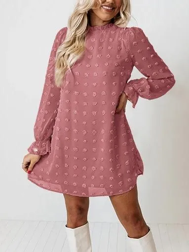 Flowy Dot Ruffle Trim Chiffon Dress